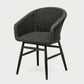 Charly Black Rope Dining Arm Chair with woven PE resin wicker seat and matte black aluminum frame.