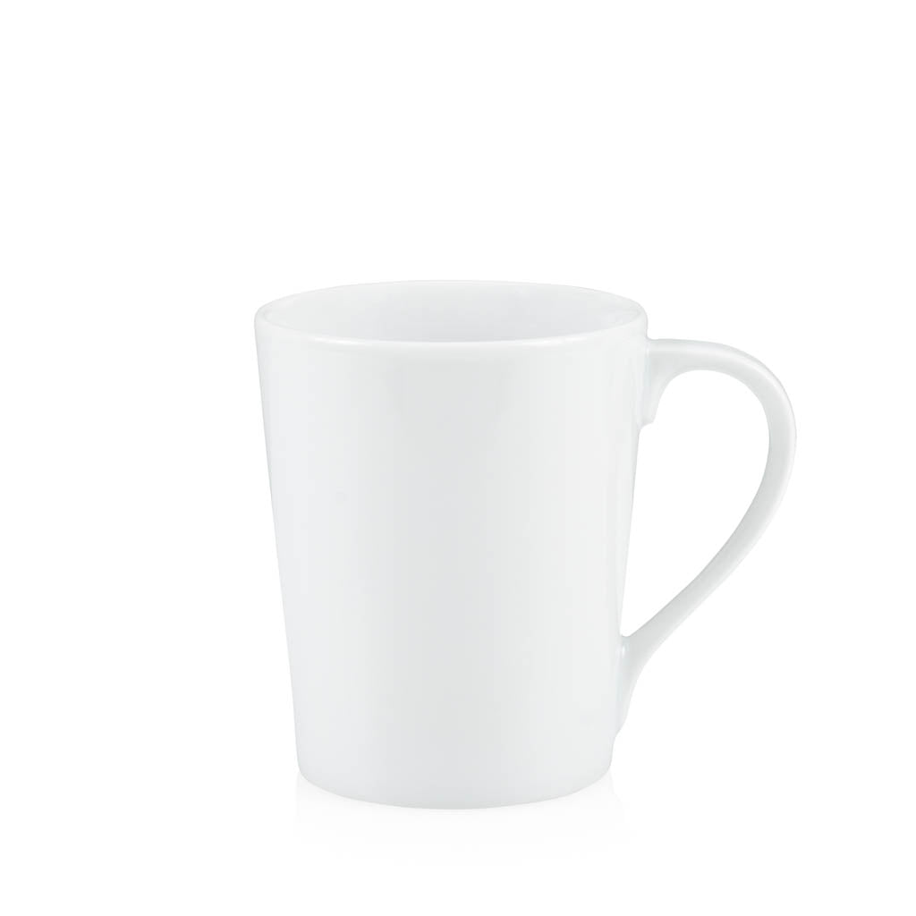 HG Classic white porcelain mug, 14.8oz, 3.5" diameter x 4.5" H, modern aesthetic.