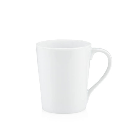 HG Classic white porcelain mug, 14.8oz, 3.5" diameter x 4.5" H, modern aesthetic.