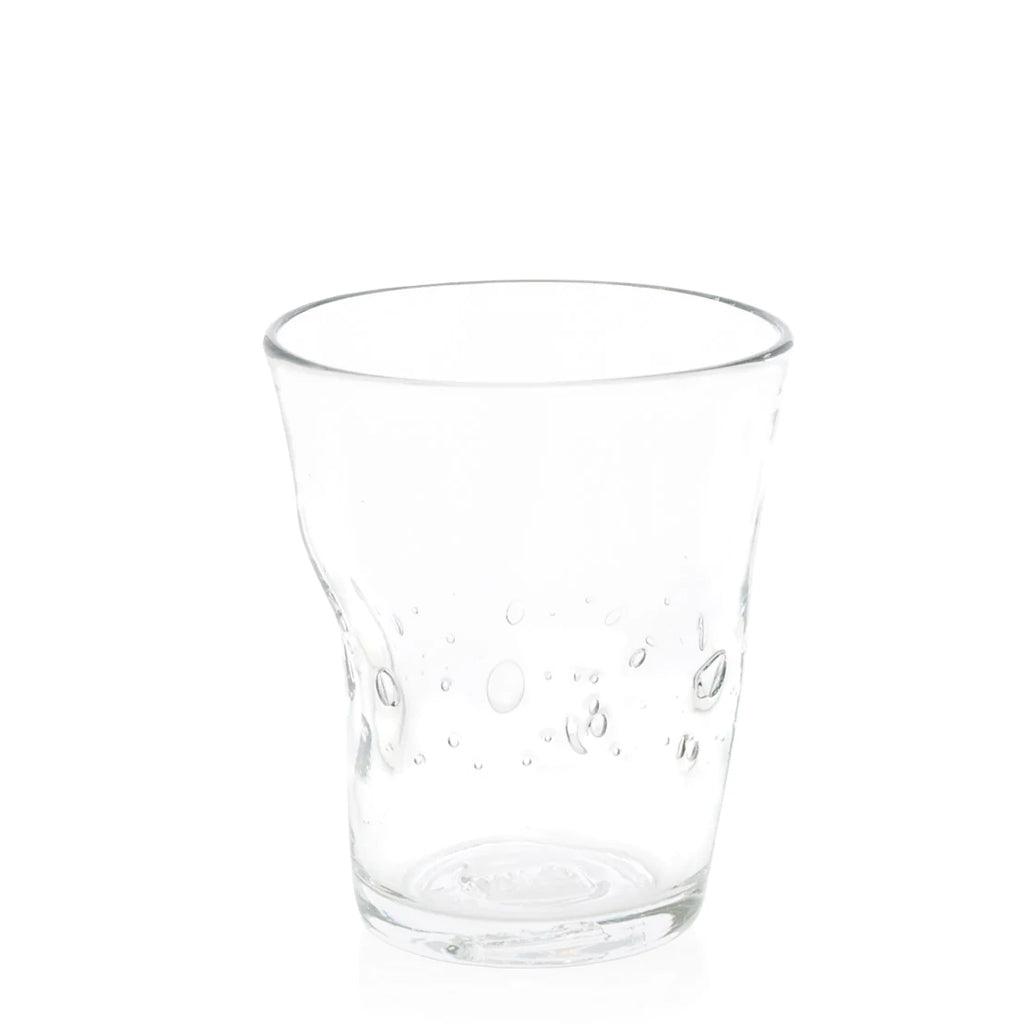 Clear Henri 8 oz. mouth-blown glass with unique imperfections and small air bubbles.