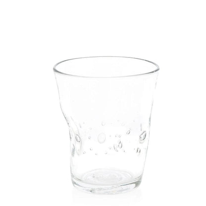 Clear Henri 8 oz. mouth-blown glass with unique imperfections and small air bubbles.