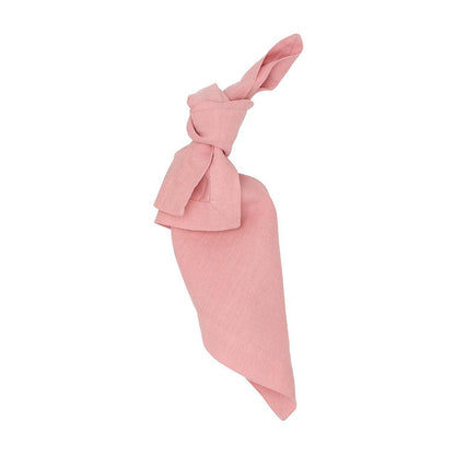 Clover Pink HG Signature hand-dyed linen napkin, 22-inch square, tied in a knot.
