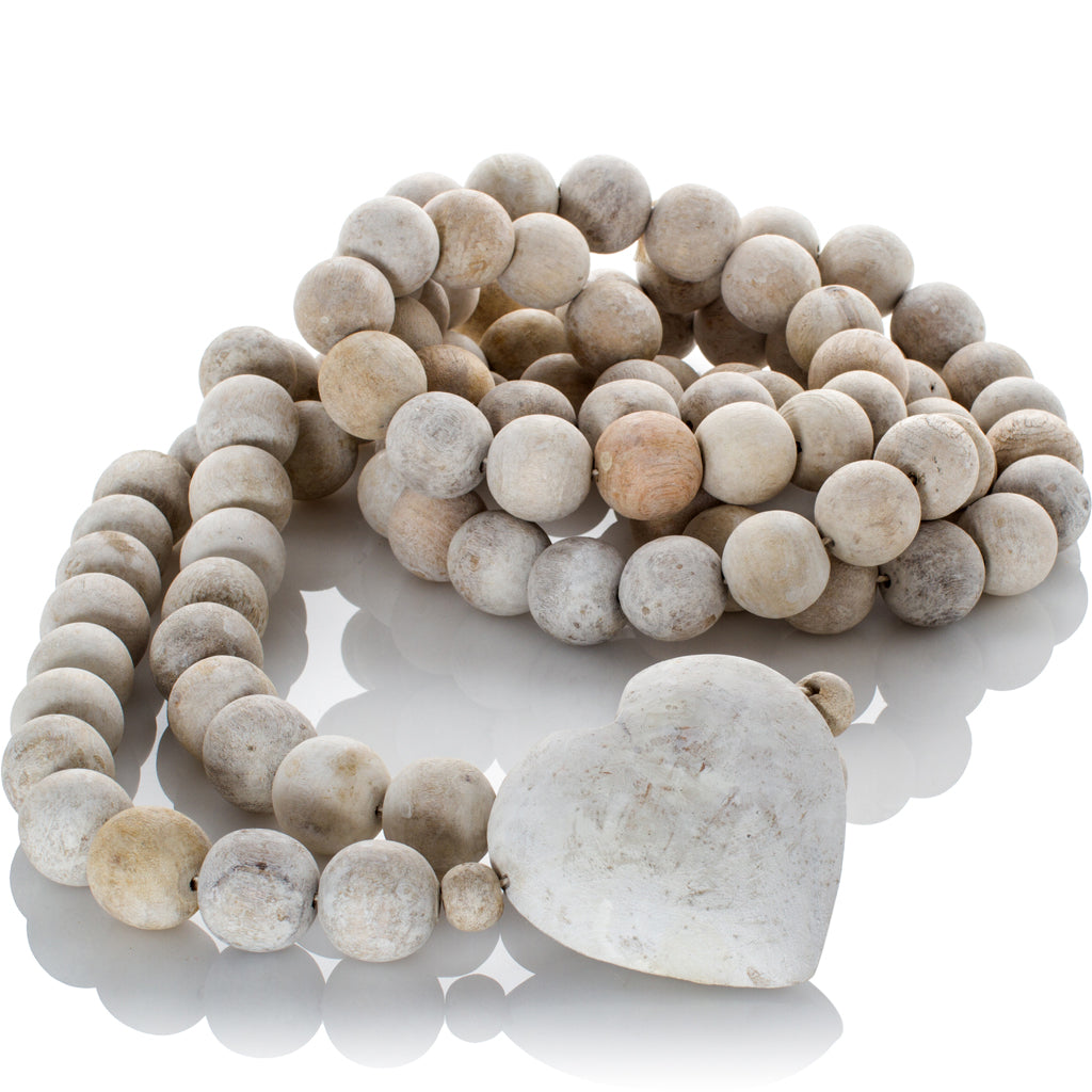 Oversized wood prayer beads with heart
