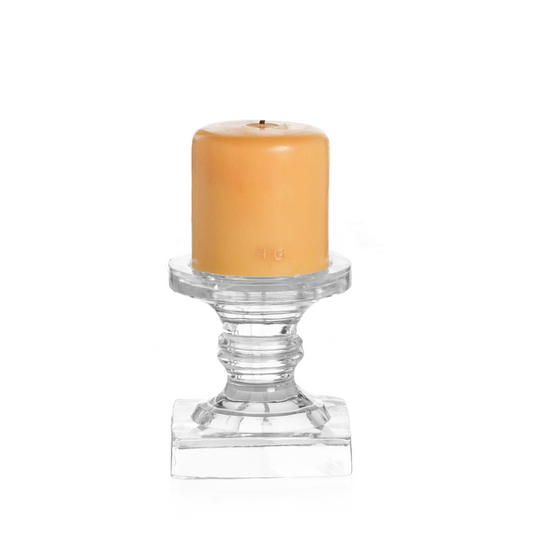 short glass candle holder with foot