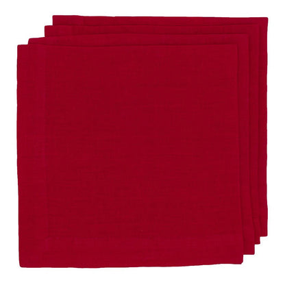 Flame HG Signature hand-dyed 22-inch square linen napkins, stacked, deep vibrant holiday red.