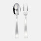 Gio Ponti Stainless Steel 2-Piece Serving Set: sleek silver spoon and fork, 9" L, 18/10 stainless steel.