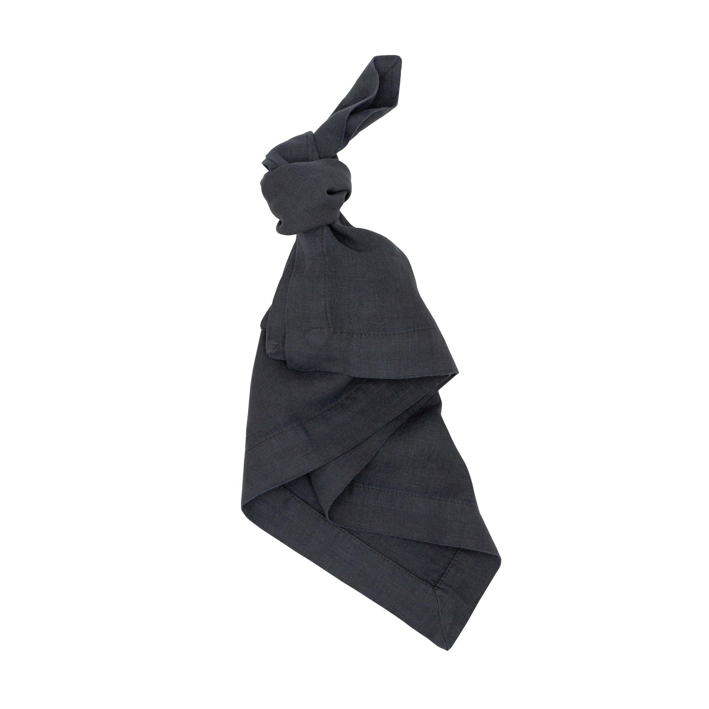 Graphite HG Signature hand-dyed linen napkin, 22" square, tied in a knot.