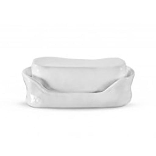 Handmade Montes Doggett Ceramic Butter Dish 5230, creamy white glaze, 10.75"Dia. x 7.5" H.
