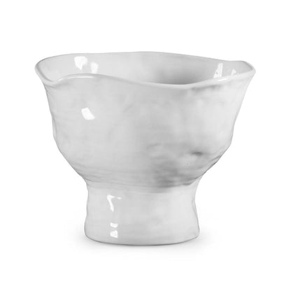 Handmade creamy white ceramic pedestal bowl 5148 by Montes Doggett, organic shape, 8"Dia x 6.25"H.