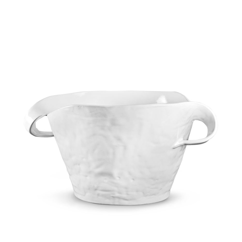 Handmade Montes Doggett ceramic serve bowl 5183, creamy white glaze, sculptural design, 11.5" D x 7" H.