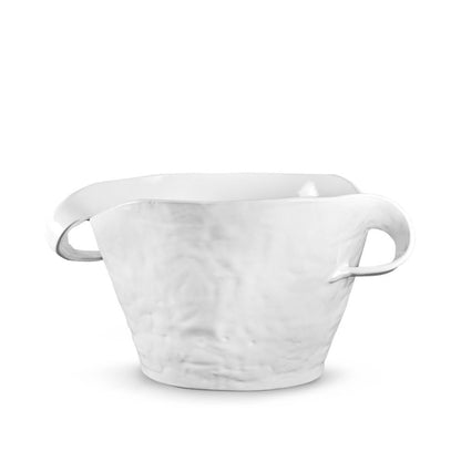Handmade Montes Doggett ceramic serve bowl 5183, creamy white glaze, sculptural design, 11.5" D x 7" H.