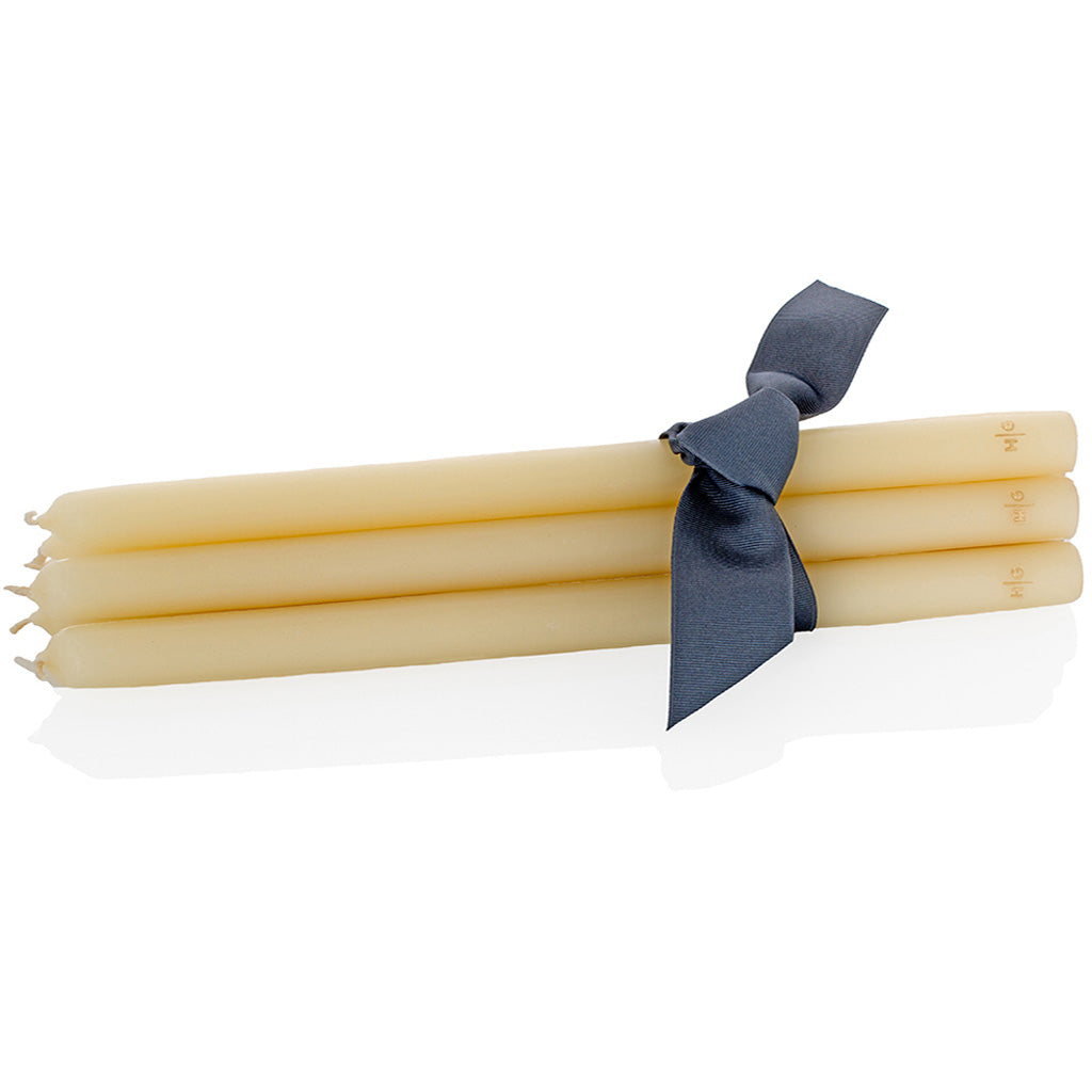 HG Amber Unscented 17" Taper Candle Bundle, Set of 5, tied with a gray ribbon, showing HG logo.