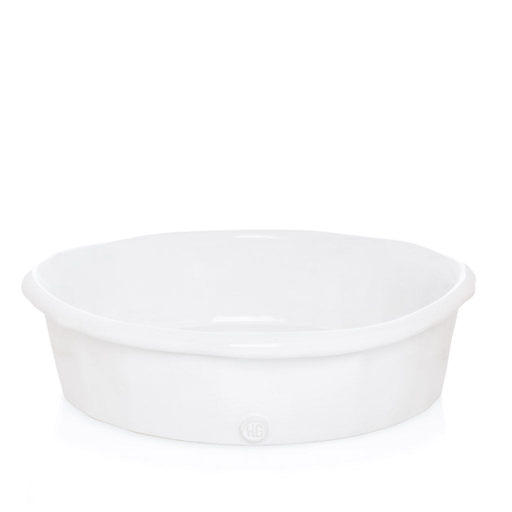 HG Handmade Ceramic Round Baking Dish, creamy white glaze, 11"Dia, by Montes Doggett.