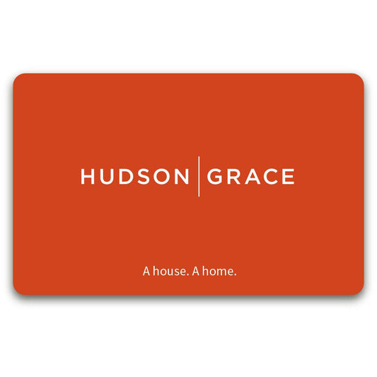 Hudson Grace eGift Card, bright orange with white "HUDSON GRACE" logo and "A house. A home." tagline.