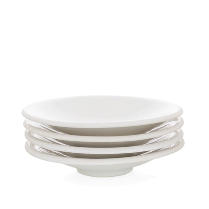 Stack of five white ceramic individual pasta bowls, 10.75" diameter.