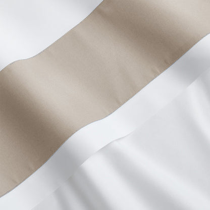 Khaki Wide-Band Percale Sheet Set, crisp white Italian percale with a 4" khaki appliqued band.