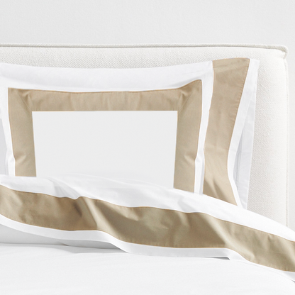 Khaki Wide-Band Percale Pillow Shams, Set of 2