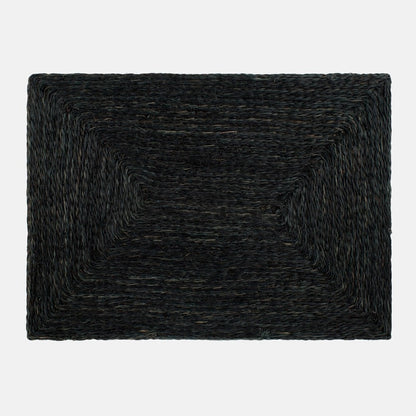 Black abaca woven rectangular placemat with a concentric square design.