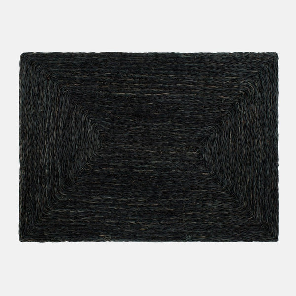 Black abaca woven rectangular placemat with a concentric square design.
