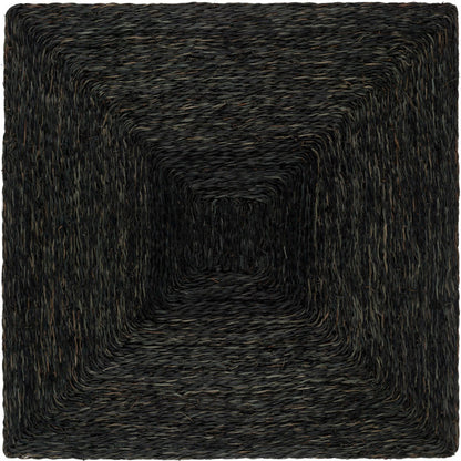 Lanai Black Abaca Woven Square Placemat with a concentric square pattern.