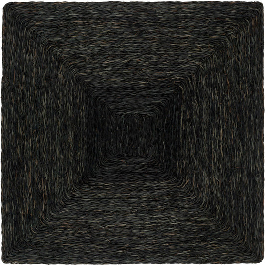 Lanai Black Abaca Woven Square Placemat with a concentric square pattern.