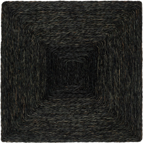 Lanai Black Abaca Woven Square Placemat with a concentric square pattern.
