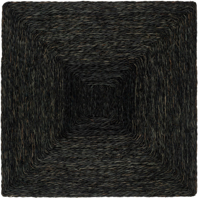 Lanai Black Abaca Woven Square Placemat with a concentric square pattern.