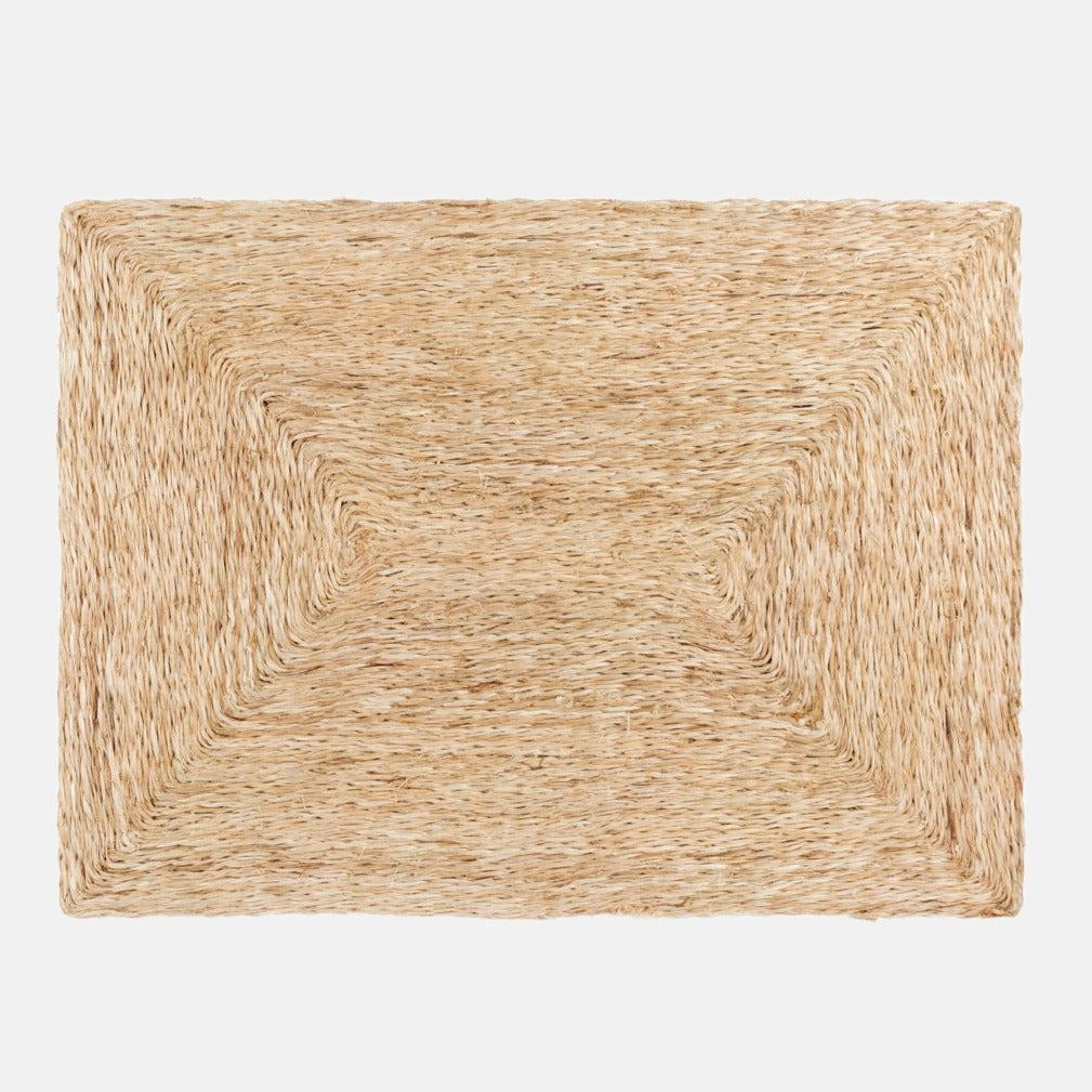 Natural abaca woven rectangular placemat with a concentric square design.