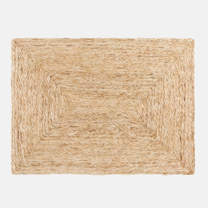 Natural abaca woven rectangular placemat with a concentric square design.
