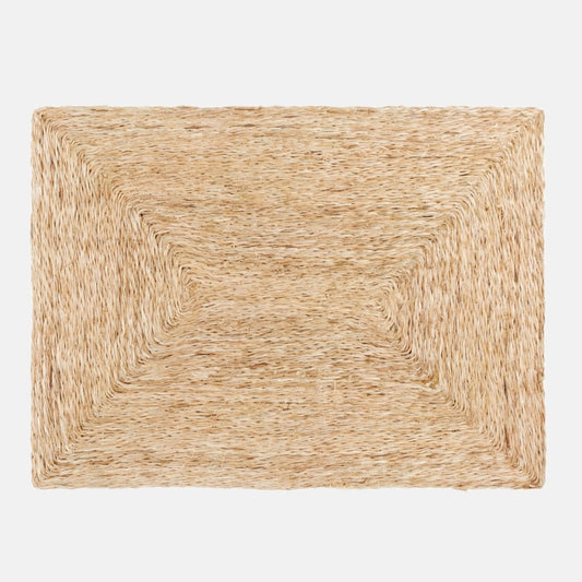 Natural abaca woven rectangular placemat with a concentric square design.