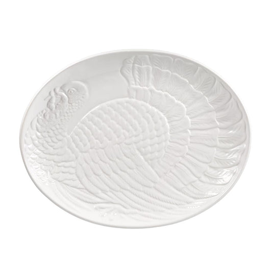 large white oval platter with engraved turkey thanksgiving 