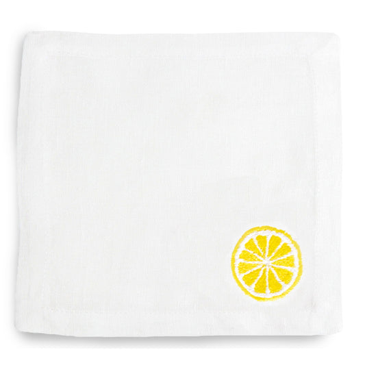 Embroidered Lemon Coaster, set of 4