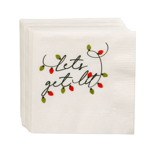 "Lets Get Lit" Holiday Paper Cocktail Napkins, Set of 50