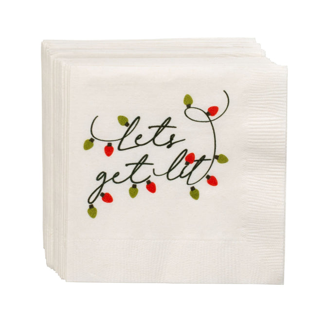 "Lets Get Lit" Holiday Paper Cocktail Napkins, Set of 50