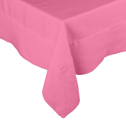 Lily HG Signature hand-dyed pink linen tablecloth with mitered corner detailing.