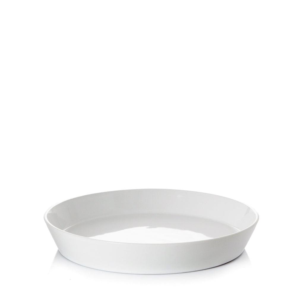 White, minimalistic Luce Small Ceramic Serving Dish, 11.5"Dia, high-fired earthenware.