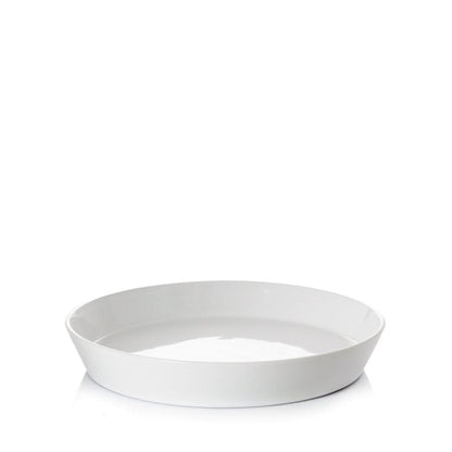 White, minimalistic Luce Small Ceramic Serving Dish, 11.5"Dia, high-fired earthenware.