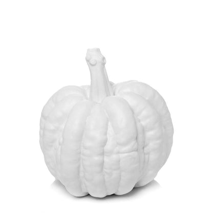 Small matte white ceramic pumpkin with a textured surface and short stem.