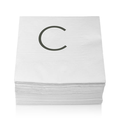 Stack of white 3-ply paper cocktail napkins with a grey sans-serif letter "C" monogram.