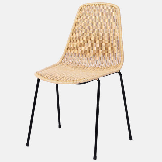 Natural wheat rattan "Basket" dining chair with black steel frame, designed by Gian Franco Legler.