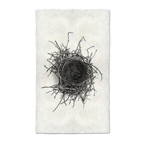 Nest Study #2 wall art print on Nepalese handmade paper, featuring a detailed black and white bird's nest.