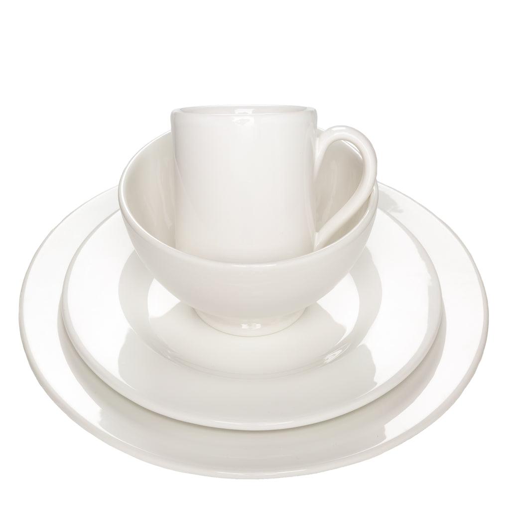 HG Original creamy white ceramic bowl, plate, and mug set, 10" diameter.
