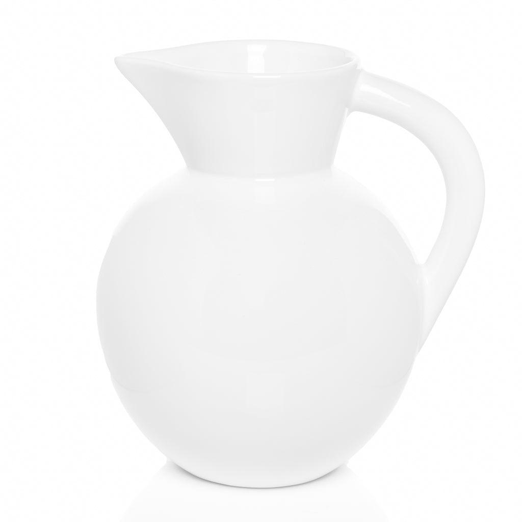 HG Original Large Round Ceramic Pitcher, creamy white glaze, 9"W x 10"H.