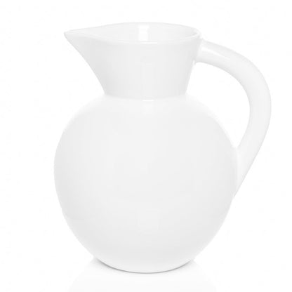 HG Original Large Round Ceramic Pitcher, creamy white glaze, 9"W x 10"H.
