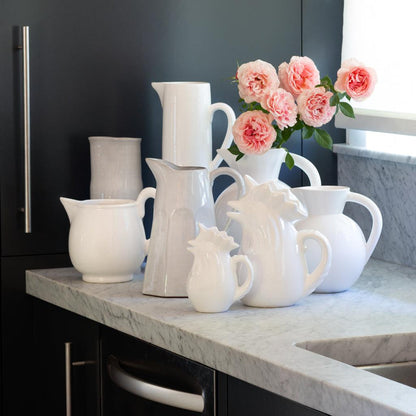 HG Original Tall Ceramic Pitcher, creamy white, with architectural straight edges, 15"H.