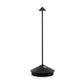 Pina Pro Black rechargeable LED lamp with a broad base, thin rod, and conical shade.