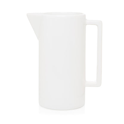 Large rectangular handled white ceramic pitcher with a sleek modern design.