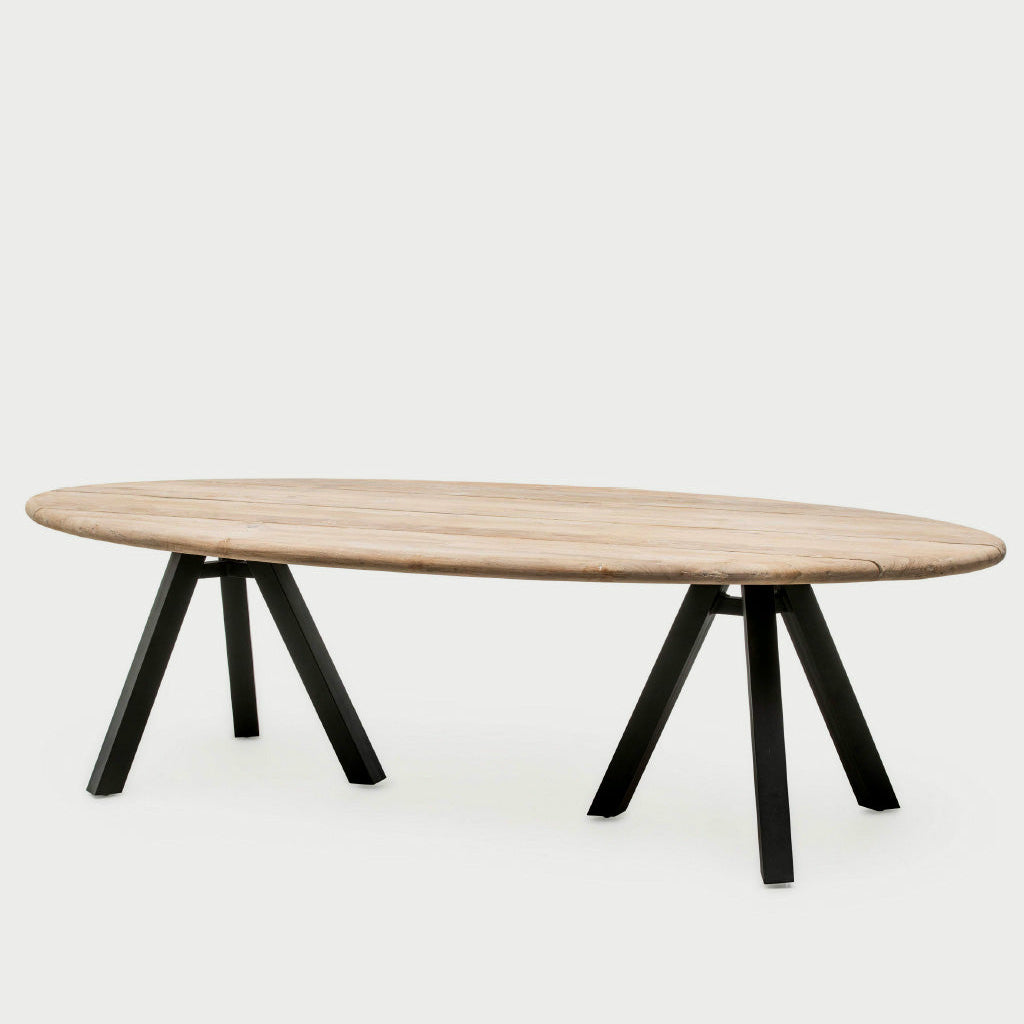 reclaimed teak wood oval dining table 