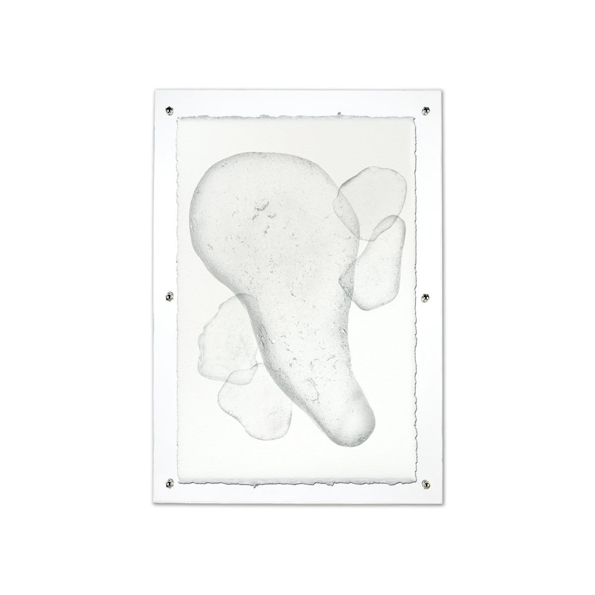 Sea Glass #6 abstract art print on Nepalese handmade paper, framed with clear acrylic and silver standoffs.