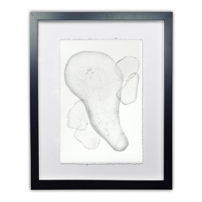 Sea Glass #6 abstract art print on textured Nepalese handmade paper in a black frame.